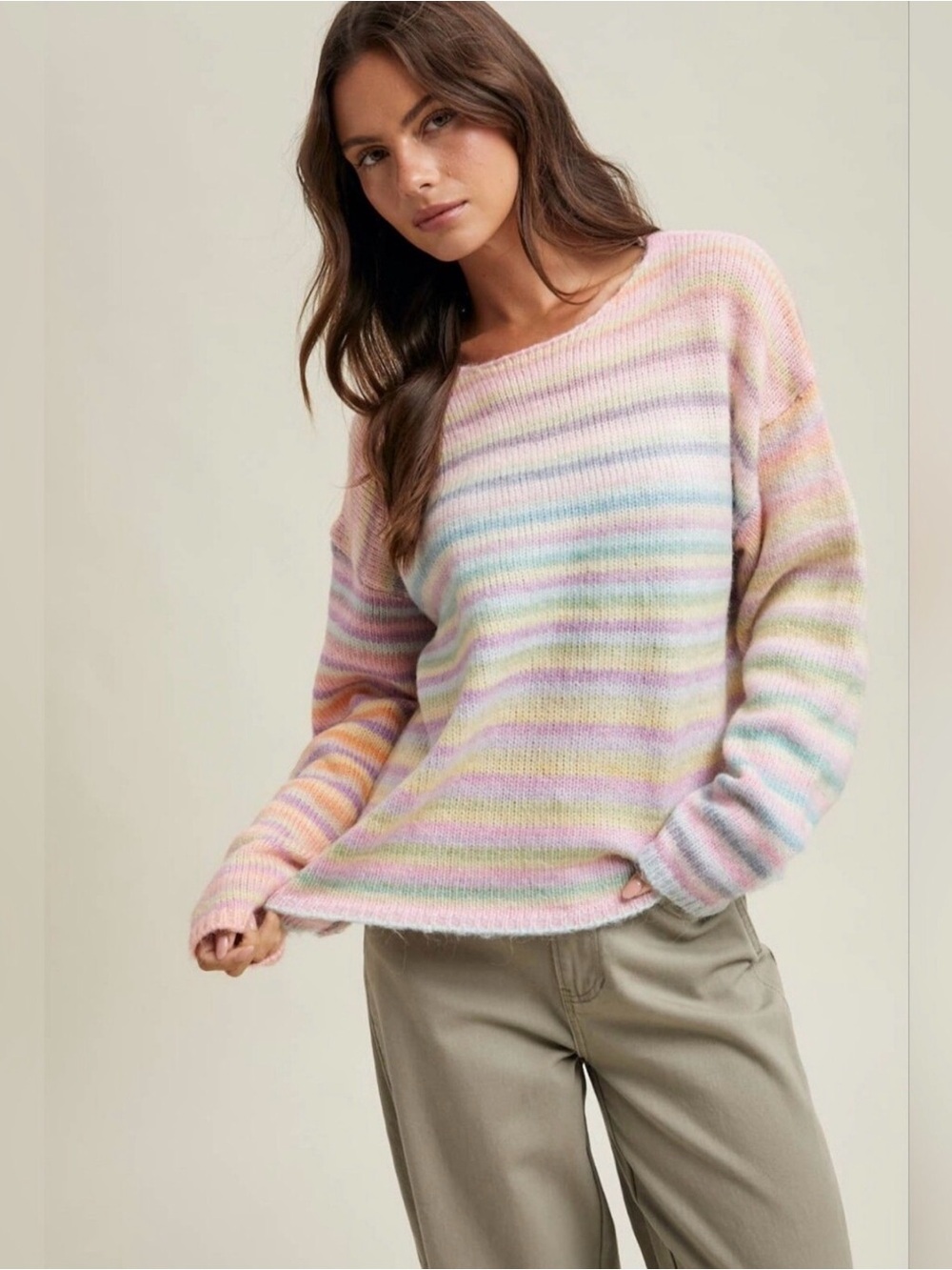 NWT Wishlist Pastel Striped Crewneck Sweater